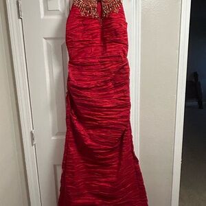 Elegant Red Halter Prom Dress